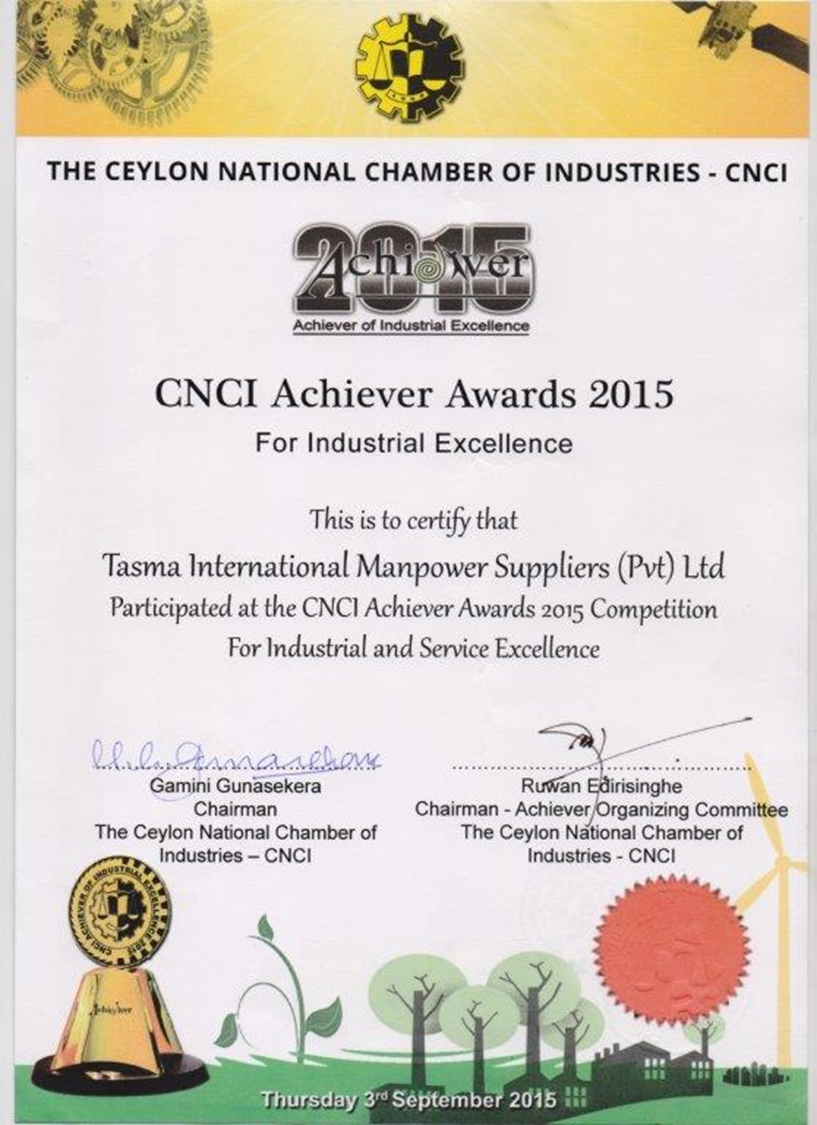 Awarded for Industrial Excellence in CNCI Achievers awards.